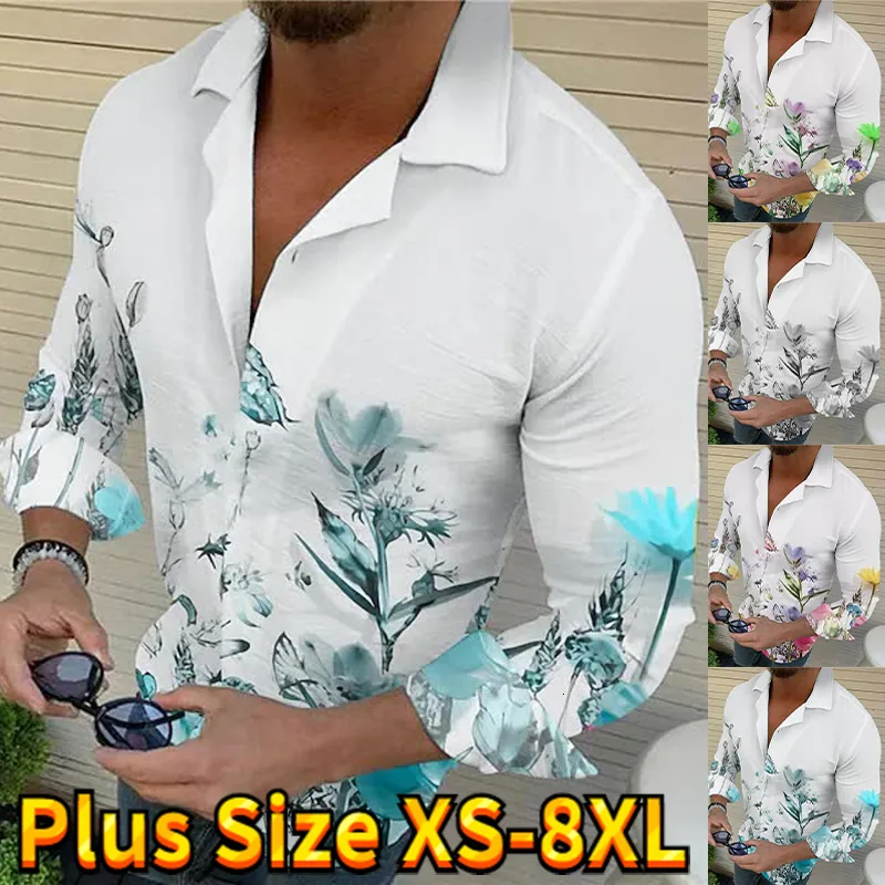 Camisas casuais masculinas finas florais camisa de manga comprida luxo baile de formatura roupas de flores XS8XL 230726