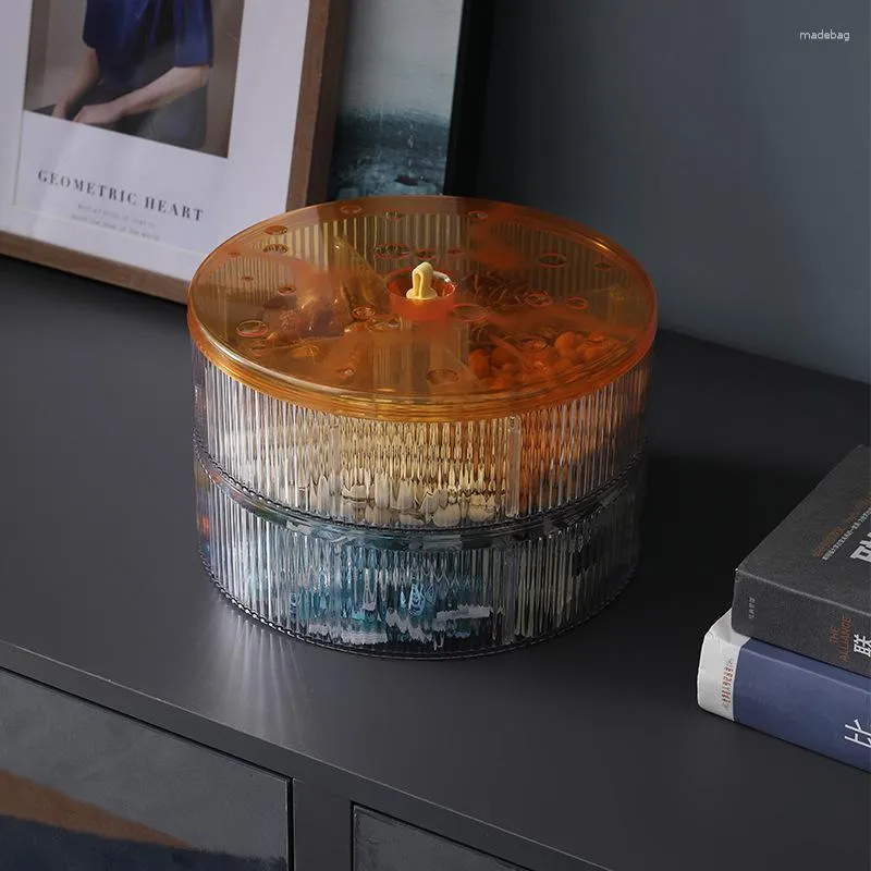 Storage Bottles Double-deck Dried Fruit Plate Transparent Candy Circling Turn Creative Partition Cover Sealed