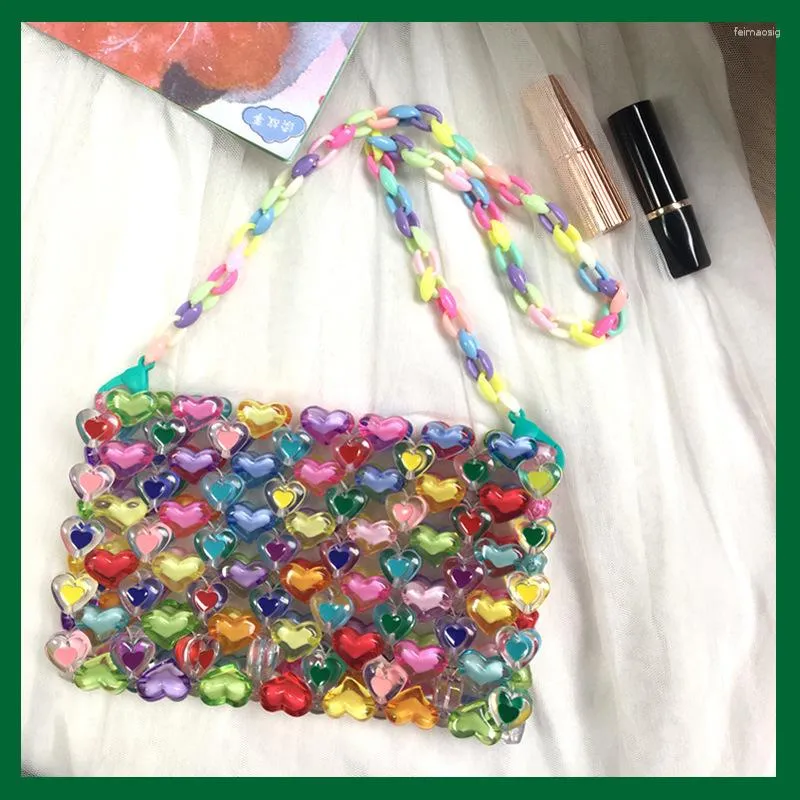 Bolsas de noite DIY miçangas de coração transversal para mulheres carteiras pequenas bolsas femininas para telefone e praia bolsa de ombro