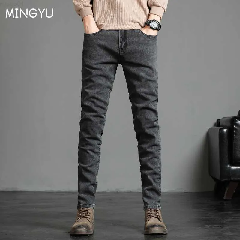 Mäns Skinny Grey Jeans Fashion Casual Elastic Cotton Slim Korea Blue Biker Pencil Denim Trousers Male Hip Hop Brand Clothing 230316 L230726