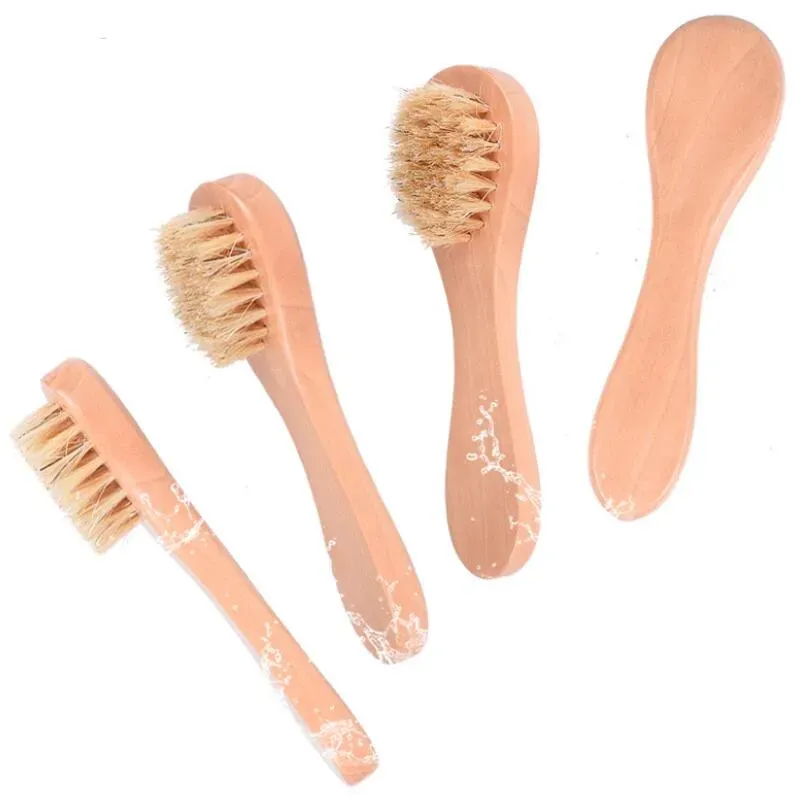 Brosse nettoyante pour le visage pour l'exfoliation du visage Poils naturels Brosses exfoliantes pour le brossage à sec et le gommage avec manche en bois LL