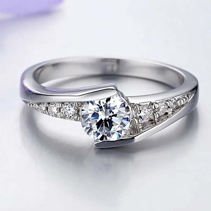 Bague de fiançailles en Zircon cubique bijoux fins romantiques couleur or blanc pur tibétain argent alliance cadeau pour les femmes