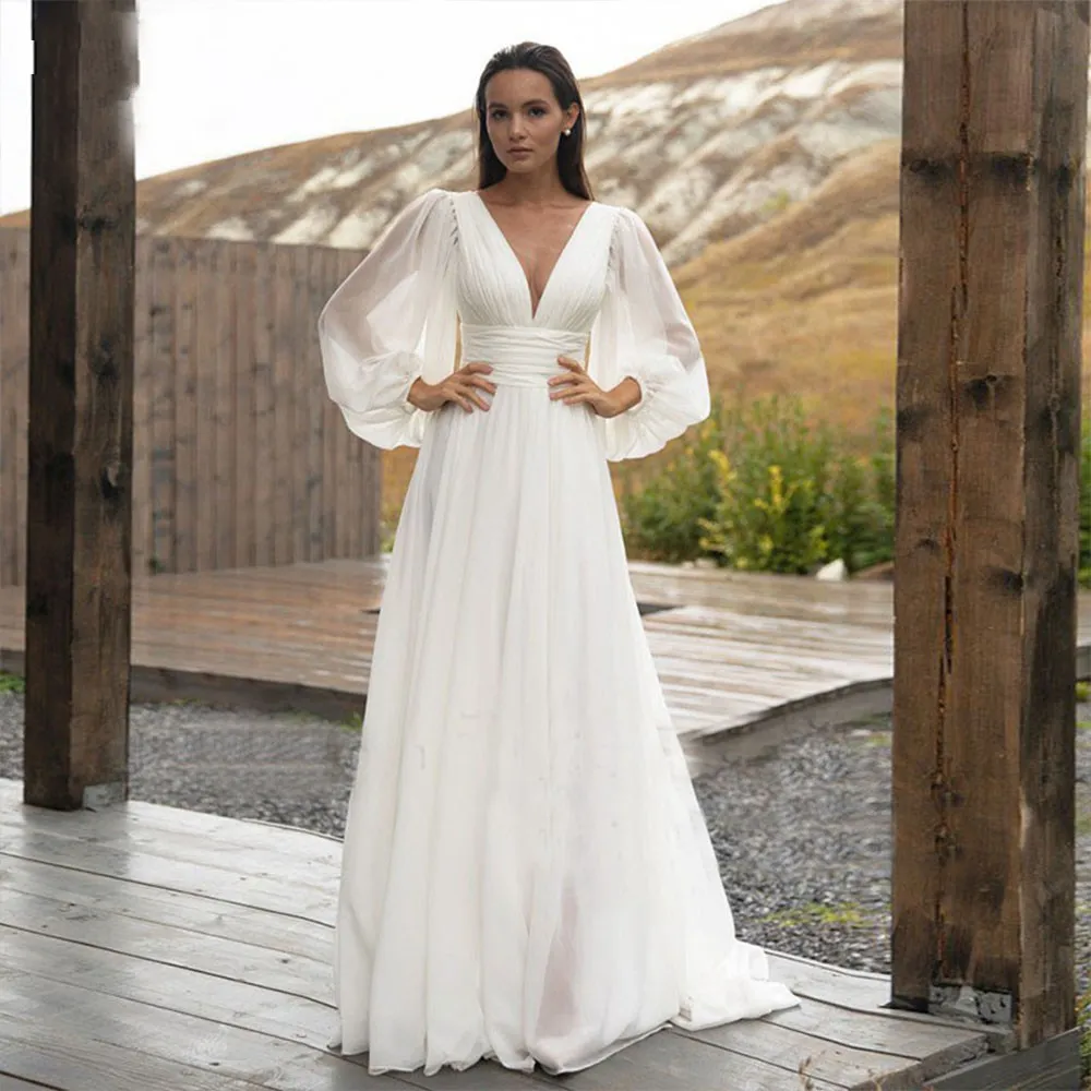 sachin and babi light blue dress Off the shoulder Chiffon Puff Sleeve White Wedding Dress Light Bridal  Dresses #SER004