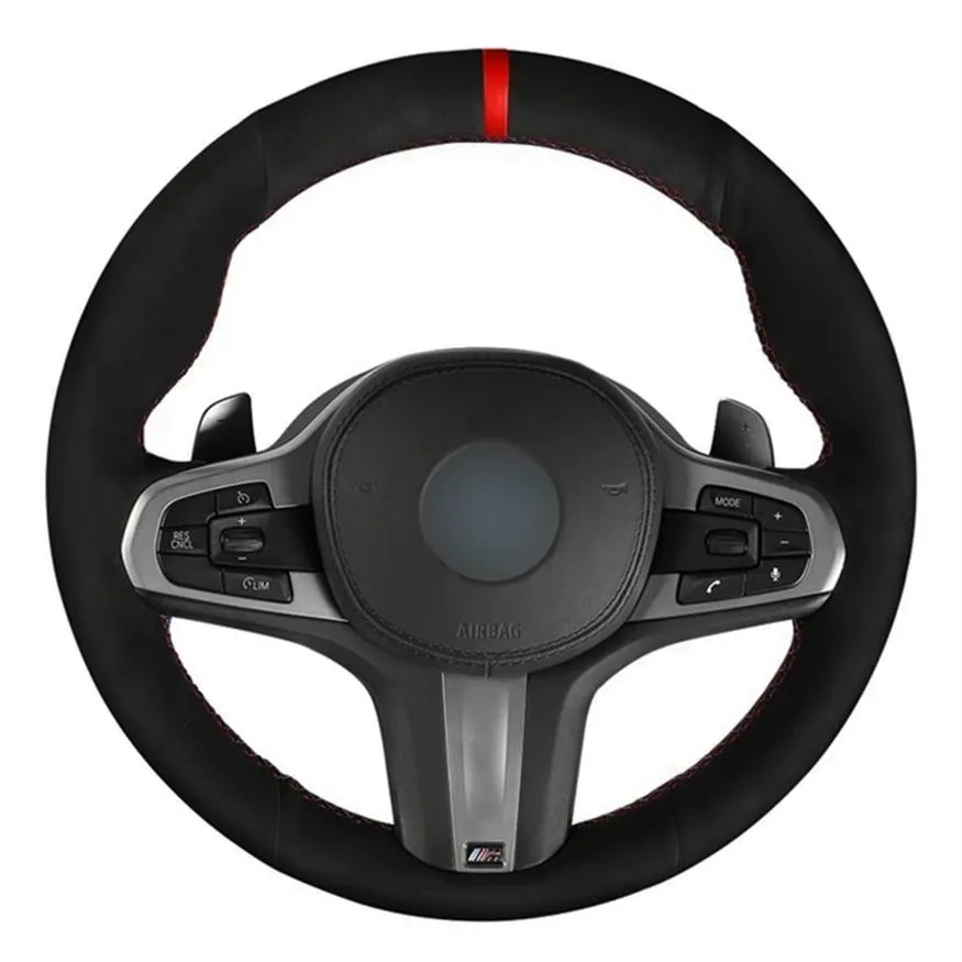 Capa de volante de carro costurada à mão em camurça preta macia para BMW M Sport G30 G31 G32 G20 G21 G14 G15 G16 X3 G01 X4 G02 X5 G05262K