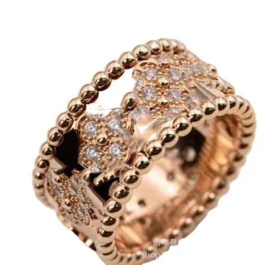 Simple Kaleidoscope Ring Female 18K Rose Gold Wide Narrow Version Single-Row Drilled Starry Rings