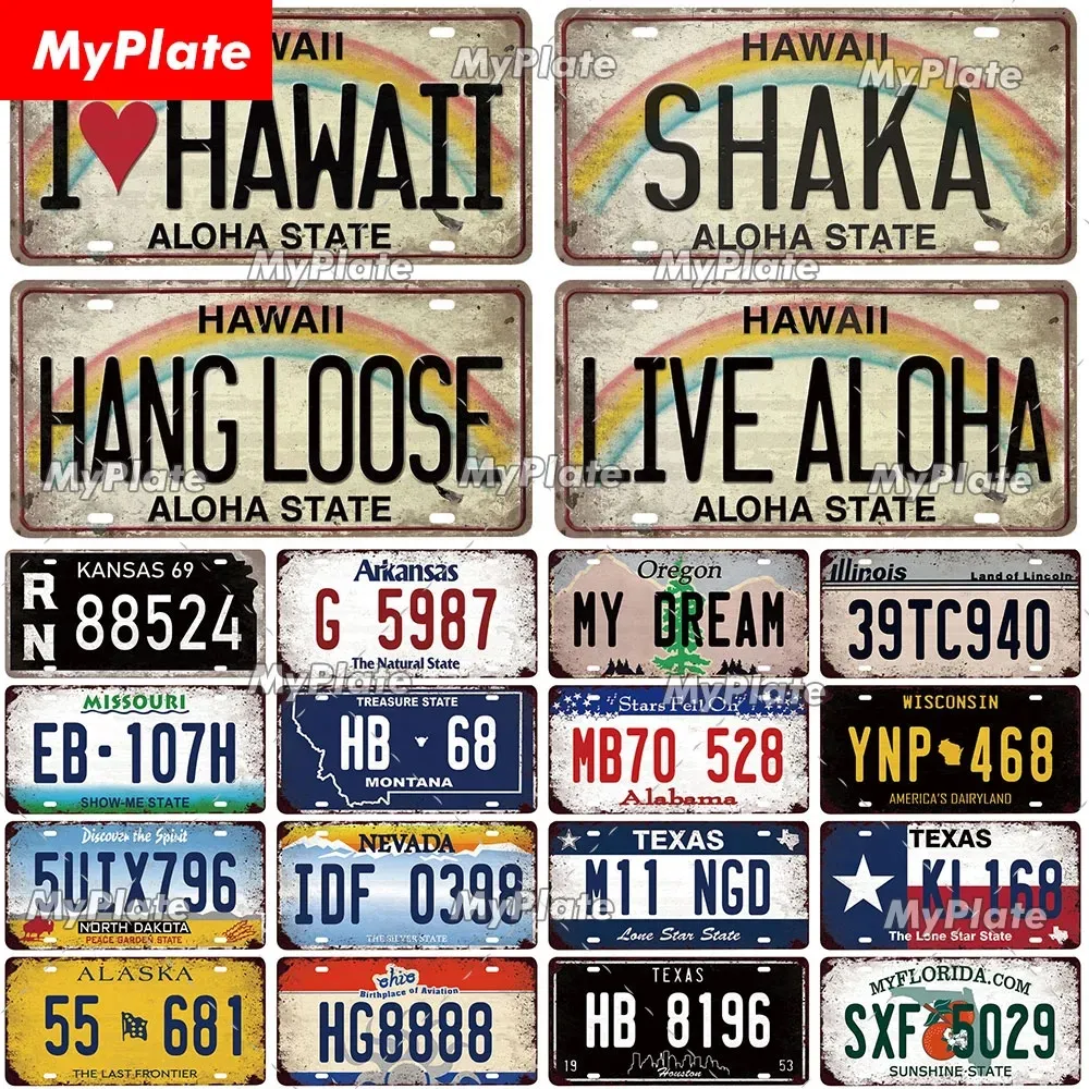 Old Hawaii Licenses Plate Metal Sign Vintage Plaque Personlig registreringsskylt tennskylt man grotta dekoration rese metall målning affisch hem konst dekor 30x15 cm w01