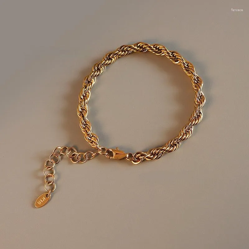 Länkarmband franska tungviktformade tjocka twist armband färg bevarad titan pläterad 18ct real guld kall smycken