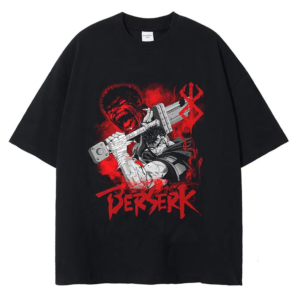 メンズTシャツberserk Tシャツy2kメンズ洗浄Tシャツ日本のアニメガッツグラフィックTシャツヒップホップストリートウェアサマーハラジュクシャツカジュアルコットンショートスリーブティー6627