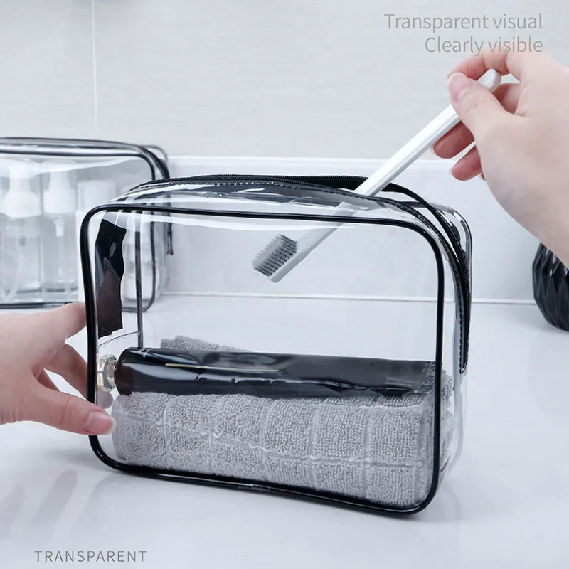 1PC petit grand sac cosmétique Transparent PVC femmes clair sac de maquillage étui voyage maquillage organisateur stockage bain toilette trousse de lavage