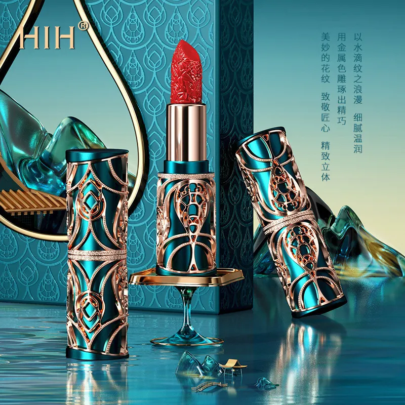 Lipstick Phoenix Feather Yue Makeup Carved Lipstick Silky Color Vintage Flower Makeup Red National Style Texture 230725