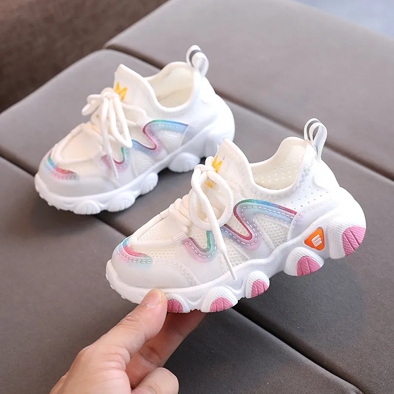 2022 Breathable Toddler Boy Sneakers Stretch Fabric Fashionable Baby Running Shoes Pink School Girl Sports Shoes Sneakers D07083