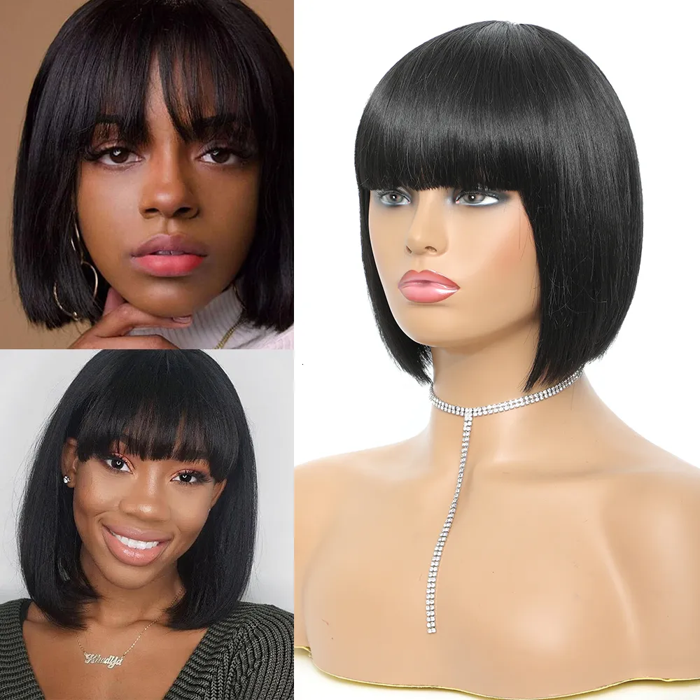 Synthetic Wigs Short Bob Wig With Bangs Synthetic Wigs For Women Ombre Black Red Blonde Pink Lolita Cosplay Party Natural Hair Perruque Bob 230725