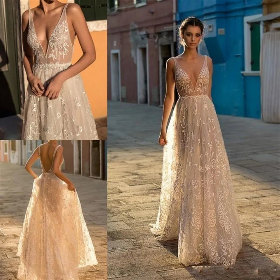 Gali Karten 2020 A Line Boho Wedding Dresses Bohemia Deep v Neck Lace expedliqued length tulle length with tulle bridal go302c