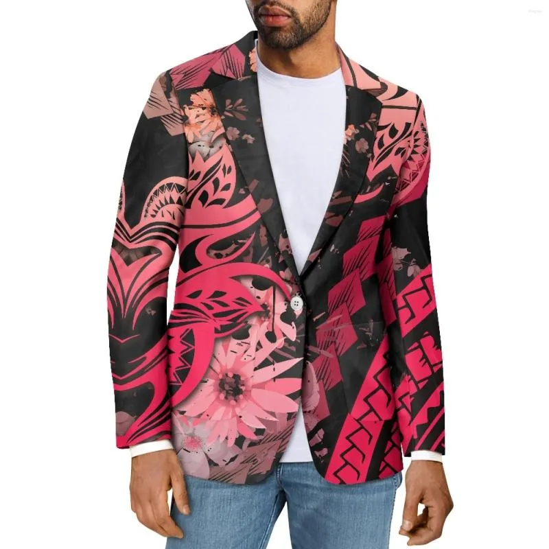 Mäns kostymer polynesiska stam Samoan totem tatuering samoa skriver ut högkvalitativ modeföretag Casual Jacket Slim One Button Suit