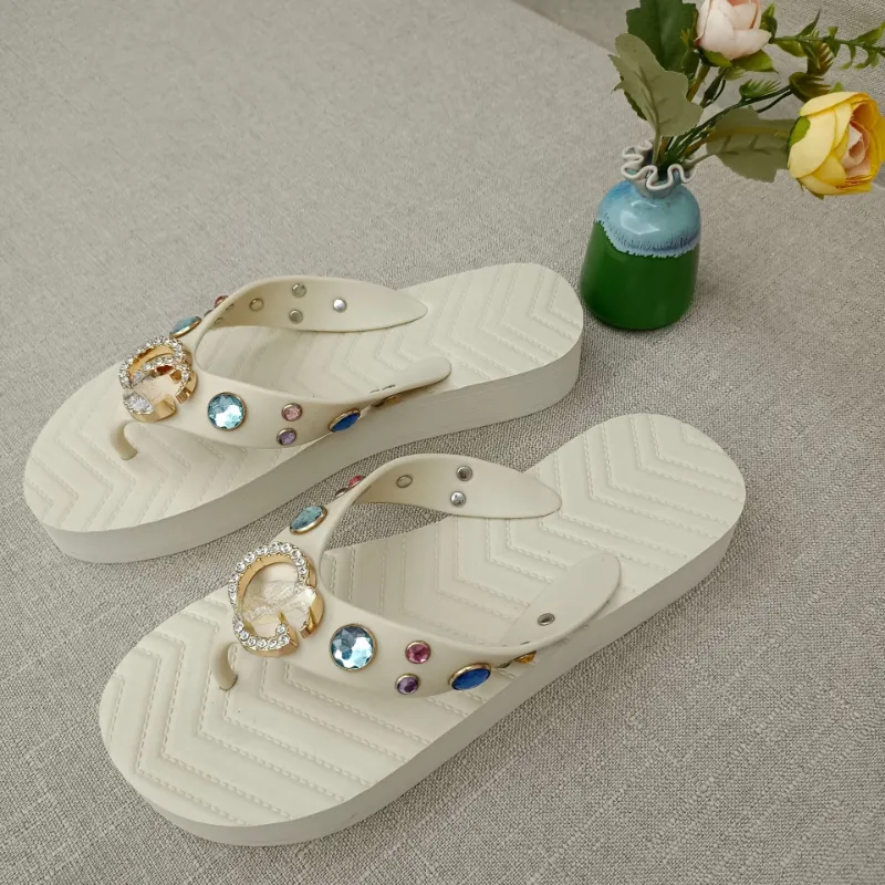 Marke Hausschuhe EVA Dicke Sohlen Flip-Flops Strass Modische Strand Hausschuhe Casual frauen G Sandais