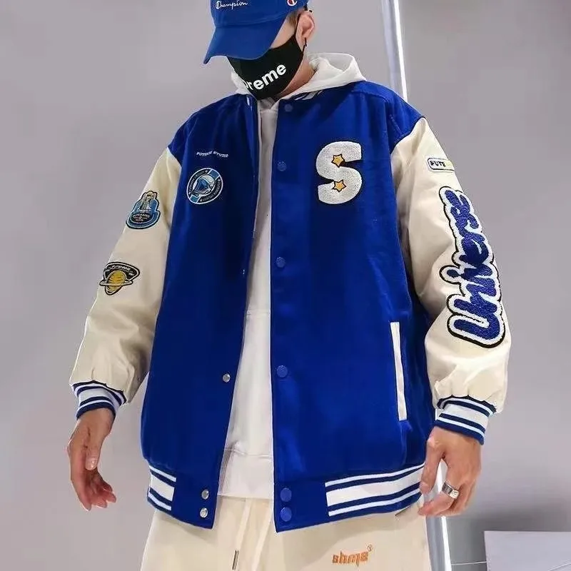 Heren Jassen Hip Hop Baseball Jas Mannen Vrouwen Furry Letters Borduren Losse Varsity Unisex Streewear Casual Bomber Jas 230725