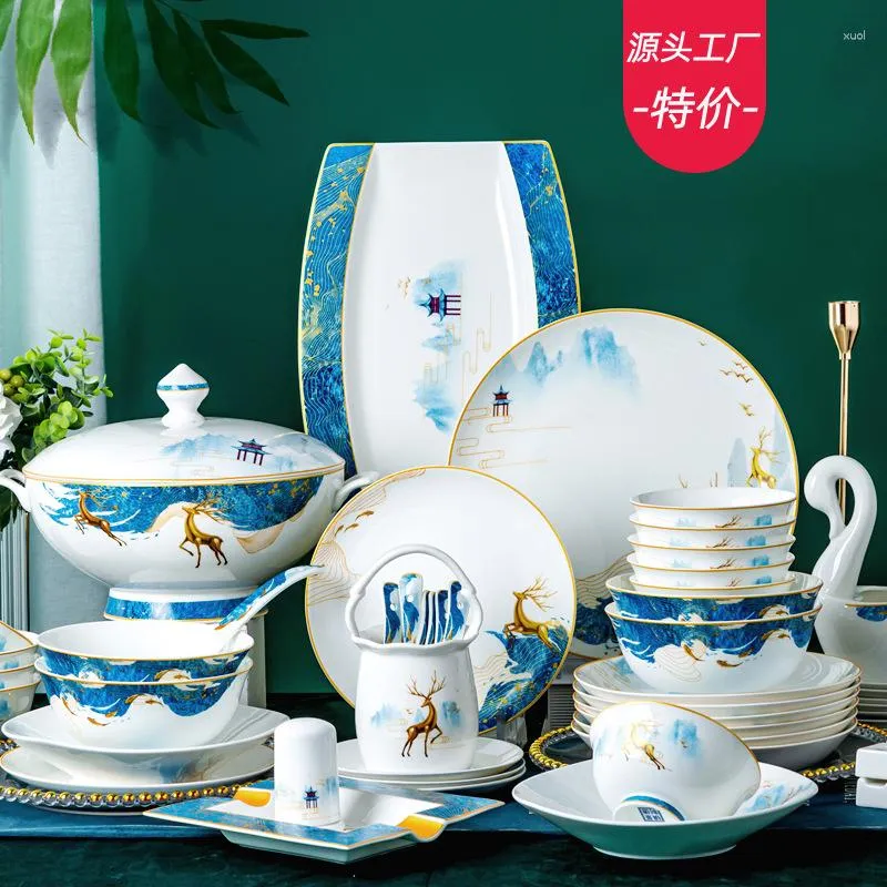 Ensembles de vaisselle 70 pièces de vaisselle en porcelaine tendre Jingdezhen bols en céramique assiettes plat de Style européen minimaliste moderne