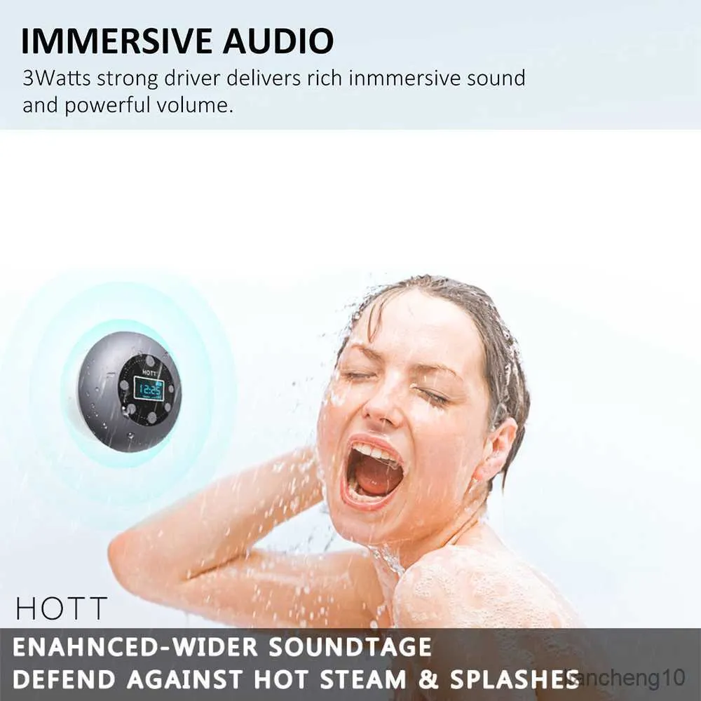 Draagbare luidsprekers Douche Bluetooth-luidspreker Waterdichte draagbare badkamer Doucheluidspreker met microfoon Display R230727