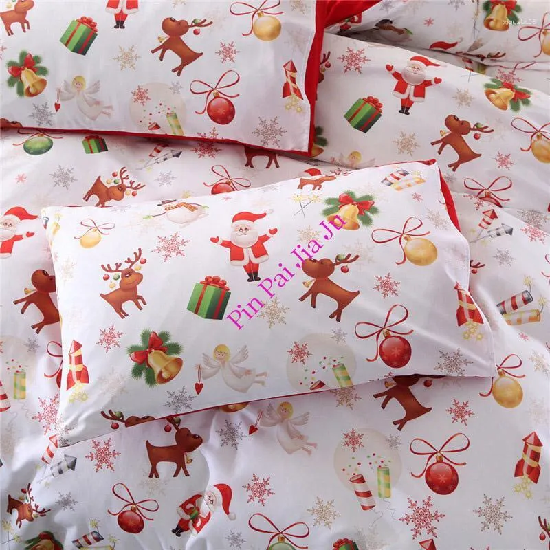 Bedding Sets White Santa Claus Print Comforter Cover Children Bed Duvet Pillowcase Set Christmas Home Bedroom Decor