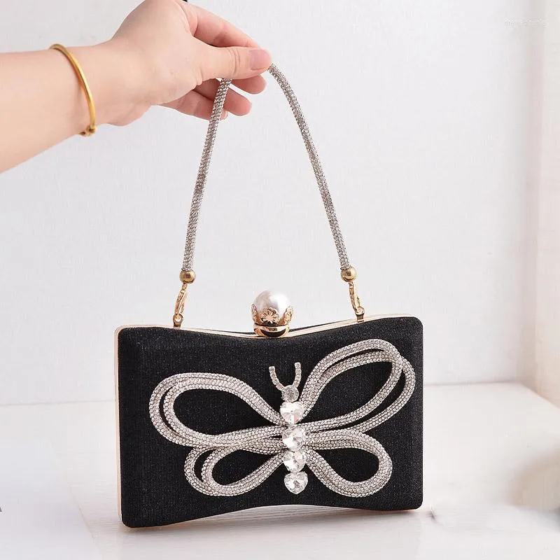Evening Bags Woman's Classic Butterfly Decoration Small Handbag Black Silver Party Wedding Purse 2023 Clutches For Lady B551