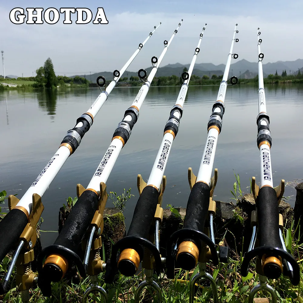 Boat Fishing Rods GDA Design White Spinning Fishing Rod FRP Carbon Fiber Telescopic Fishing Rods 2.1-3.6M 230725