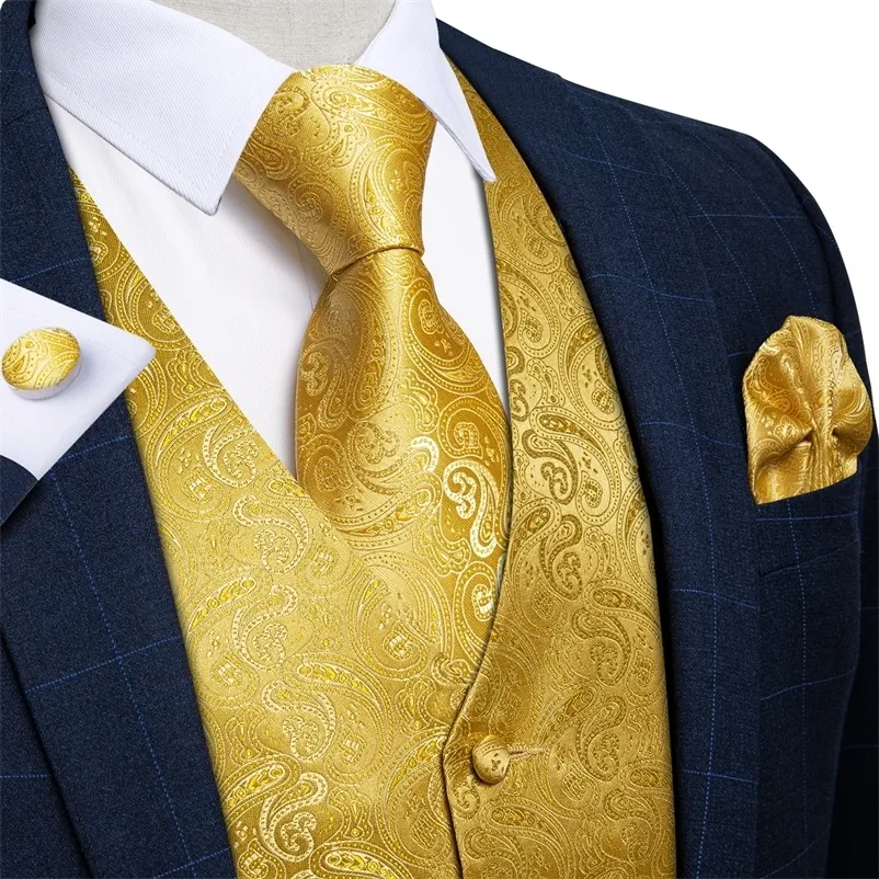 Men's Vests Formal Dress Gold Blue Black Paisley Wedding Suit Vest Formal Business Men Tuxedo Waistcoat Vest Suit Bowtie Necktie Set DiBanGu 230725