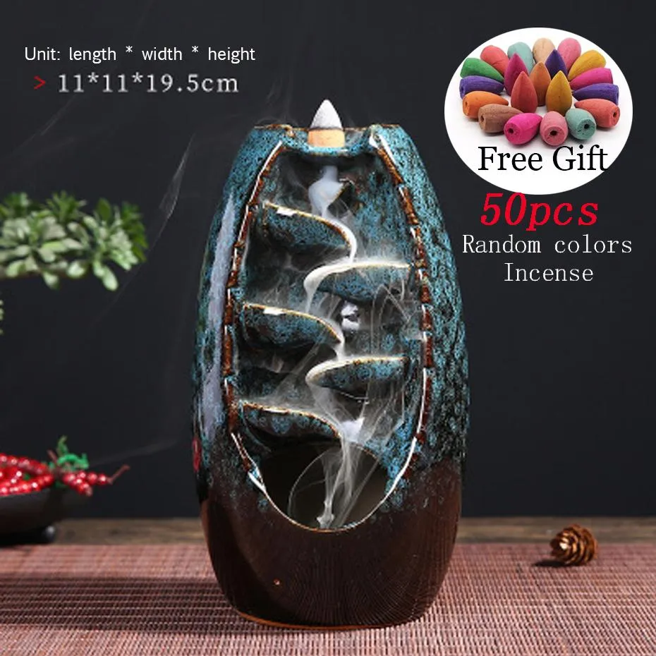 Sculpturen terugstroom wierookbrander waterval wierookhouder keramiek met 50 wierookkegels voor thuiskantoor yoga kerstcadeau