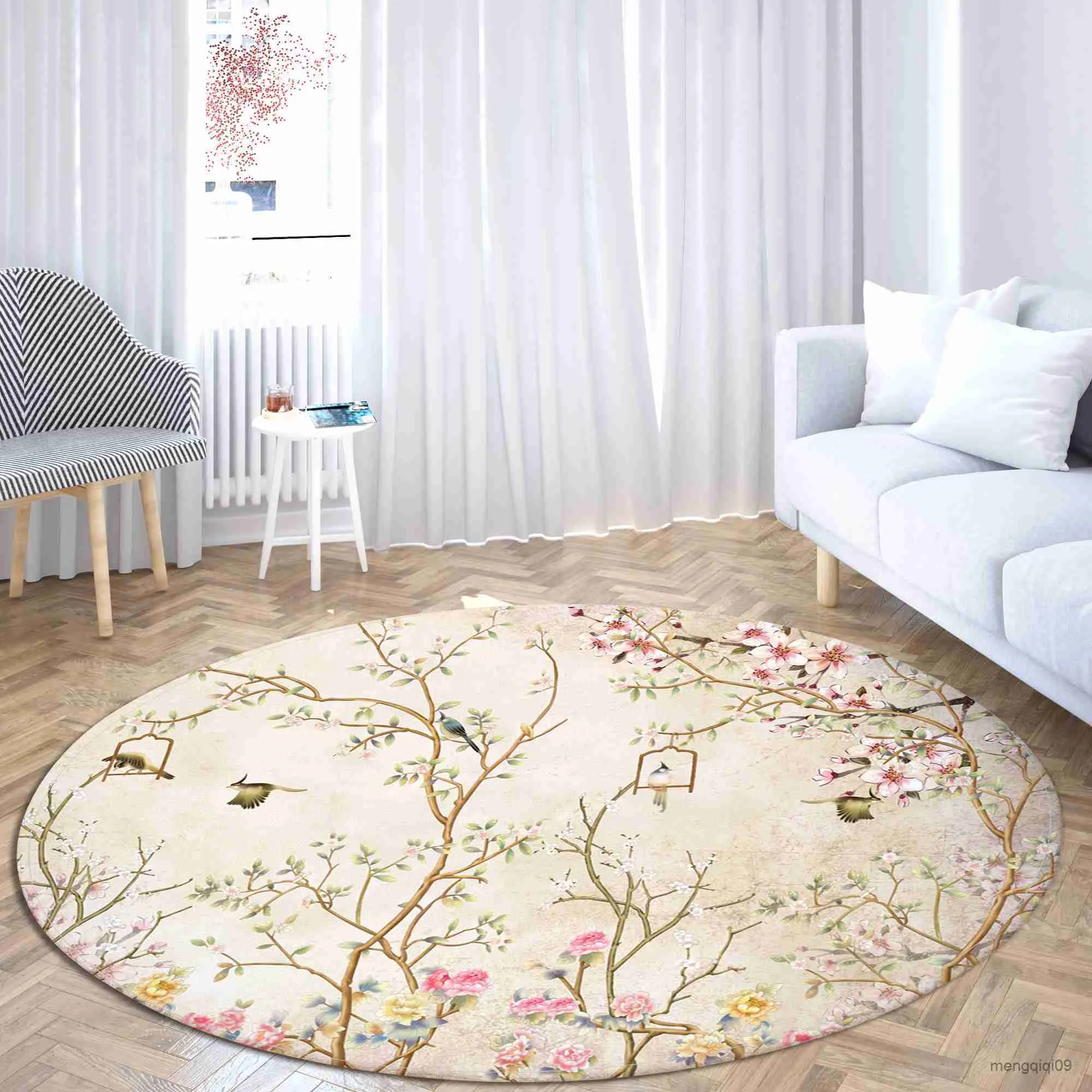 Carpets Round Pink Flowers Area Rugs Large Anti Slip Soft Home Living Room Bedroom Bathroom Floor Mats Print Decorate Carpet R230726