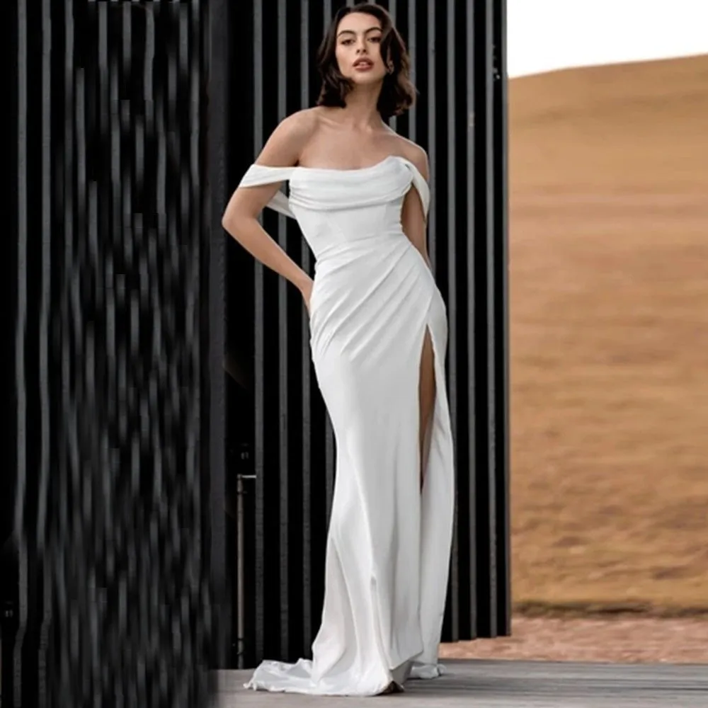 Seksowne sukienki ślubne syreny 2023 Simple z ramion miękki satynowy podzielony suknia ślubna Suknia vestidos de novia