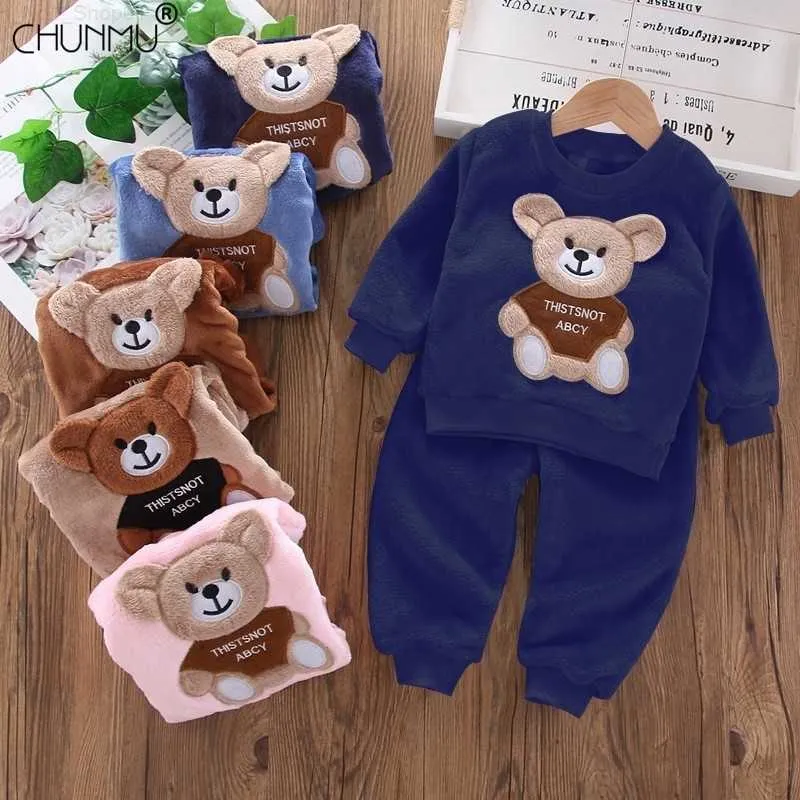 Clothing Sets Children's Pajamas Set Toddler Baby Boy Girl Winter Clothes Set Flannel Warm Sleepwear Set 2pcs Suit Outfits Kids Clothing 201127 Z230726