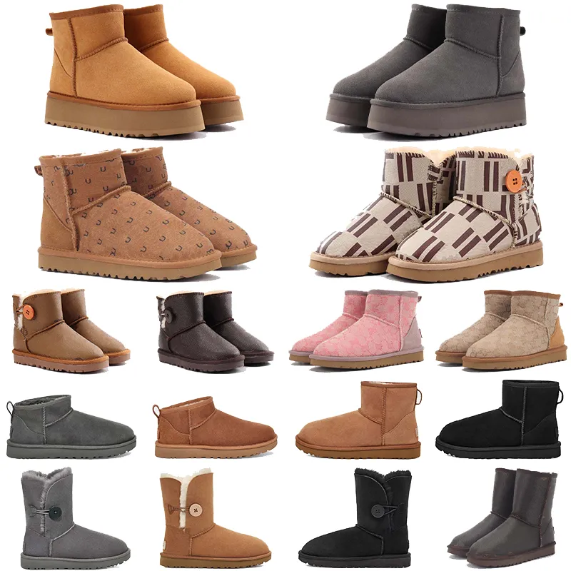 Australien australiska klassiska varumärke mini snö uggs stövlar vinter kvinnor män brun ankel päls full fluffig pälssatin ull fårskinn äkta läder usa gs 585401