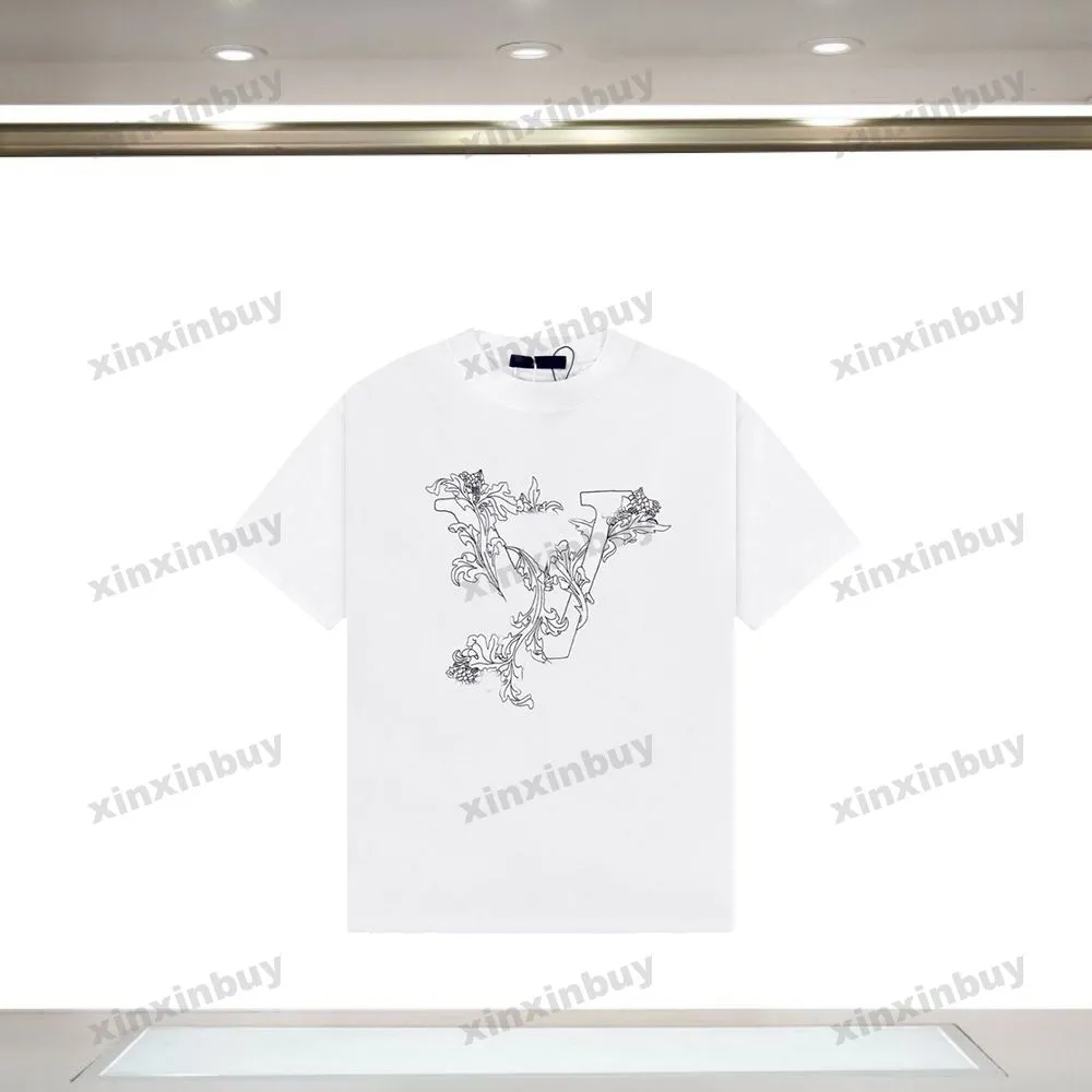 xinxinbuy män designer stickad tee t shirt 23SS Paris blommebrev broderi kort ärm bomull kvinnor svart vit xs-l