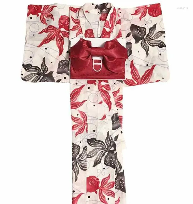 Ethnische Kleidung japanischer Damen-Kimono Yukata ohne Gürtel Goldfisch-Baumwollstoff für 140–175 cm Länge