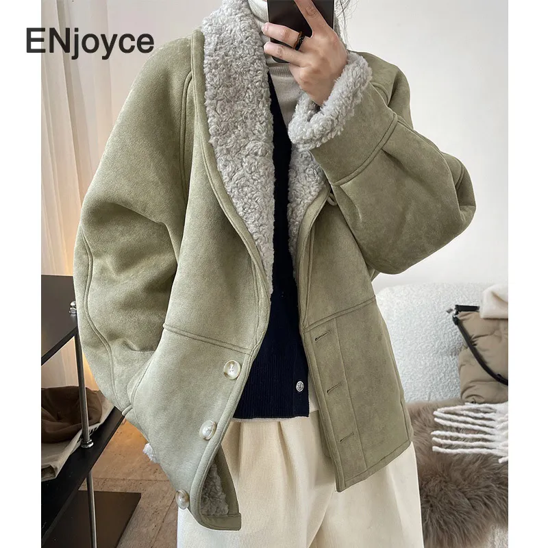 Giacca da donna Cappotto di pelle di pecora di lana di agnello vintage Vera tosatura delle pecore granulare Donna Casual senza collo Capispalla calda Inverno 230725