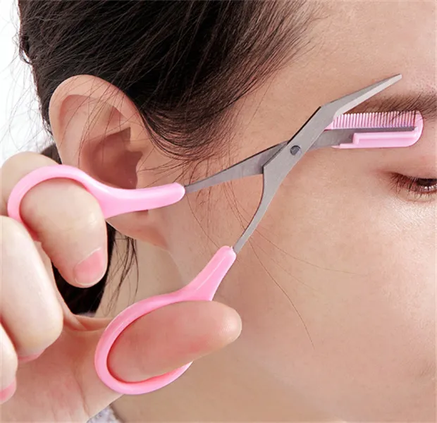 Livraison gratuite Sourcils Tondeuse Ciseaux Avec Peigne Dame Enlèvement Toilettage Façonnage En Acier Inoxydable Sourcil Remover Maquillage Outil JL1687