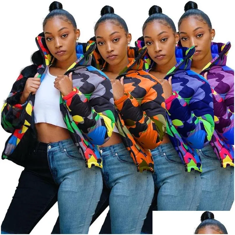 Women'S Down Parkas Womens For Men And Women Camouflage Print Jacket 2021 Winter Plus Size Fashion Parka Bubble Coat Oversized Puffe Dh3Zk