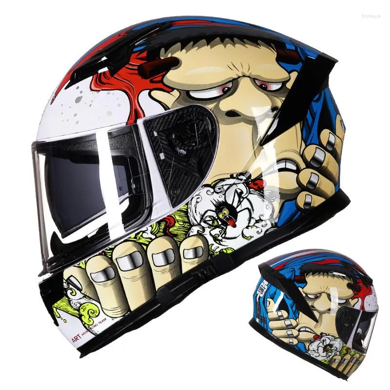 Casques de moto CYRIL Casque Full Grey Homme Et Femme Double Lentille Quatre Saisons Racing Personnalité Sécurité Couvre-chef