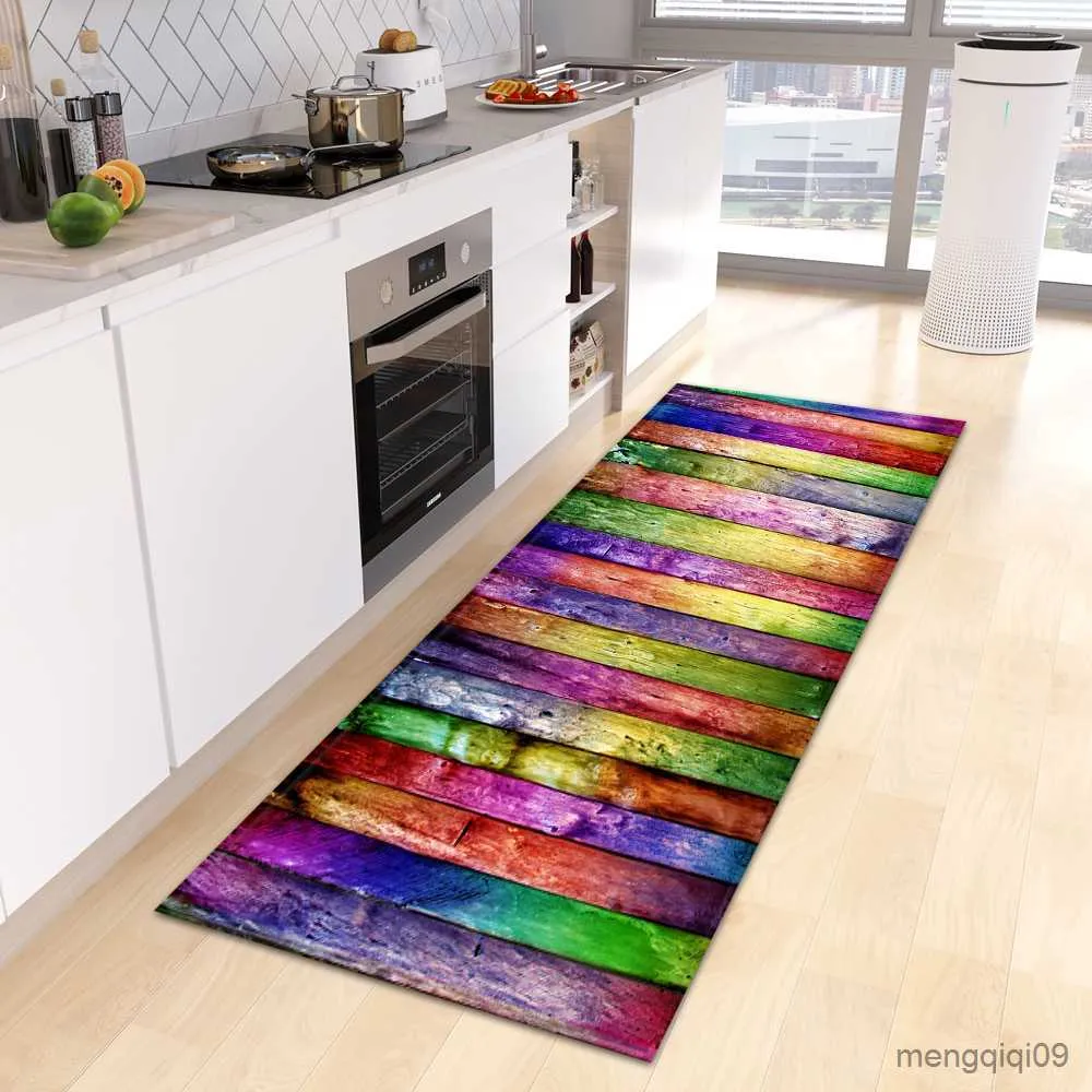 Carpets Custom Wood Grain Kitchen Mat Entrance Doormat Living Room Bedroom Floor Decor Carpet Home Bathroom Hallway Anti-Slip Foot Rugs R230726