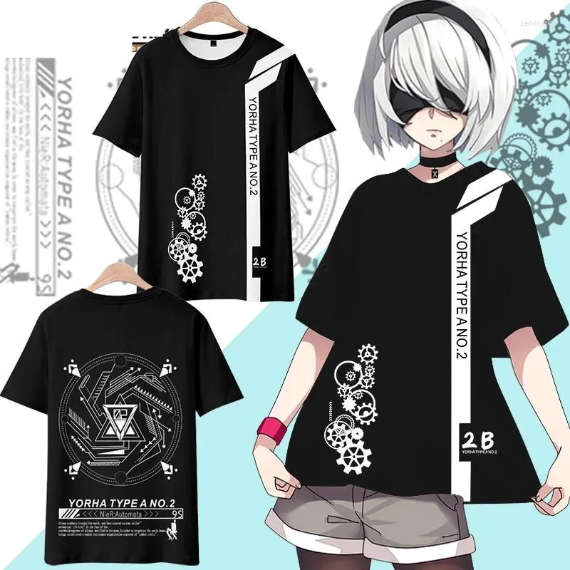 Męskie dresy gra nier: Automata T Shirt Kobiety mężczyzn Summer krótkie rękaw O black białe kreski dla chłopców kostium cosplay tops