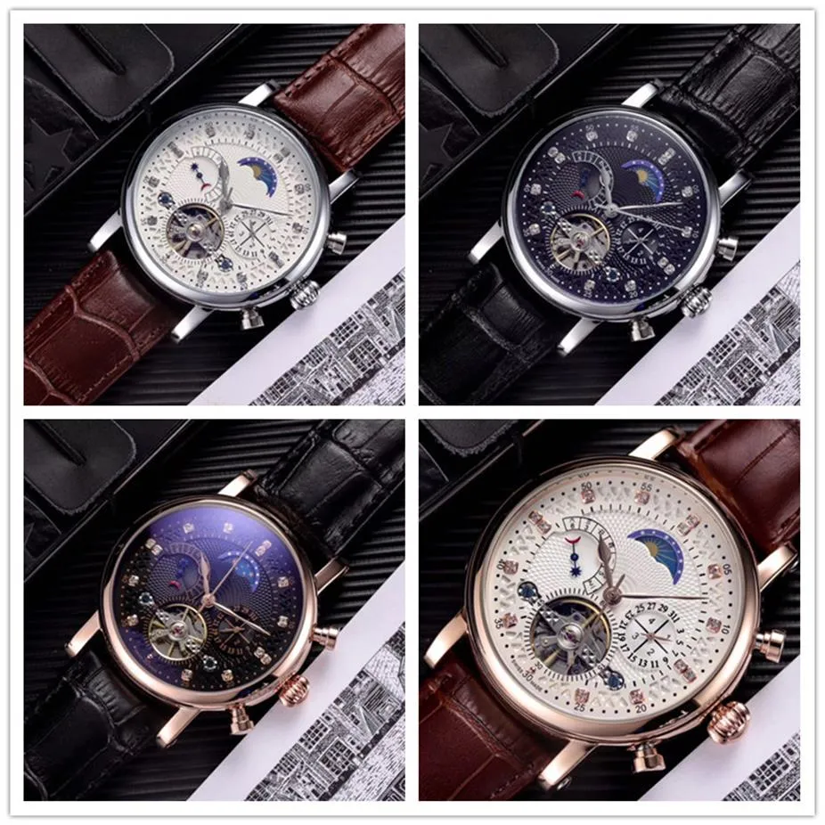 Mode Zwitserse Horloge Lederen Tourbillon Horloge Automatische Mannen Horloge Mannen Mechanische Stalen Horloges Relogio Masculino Clock2731