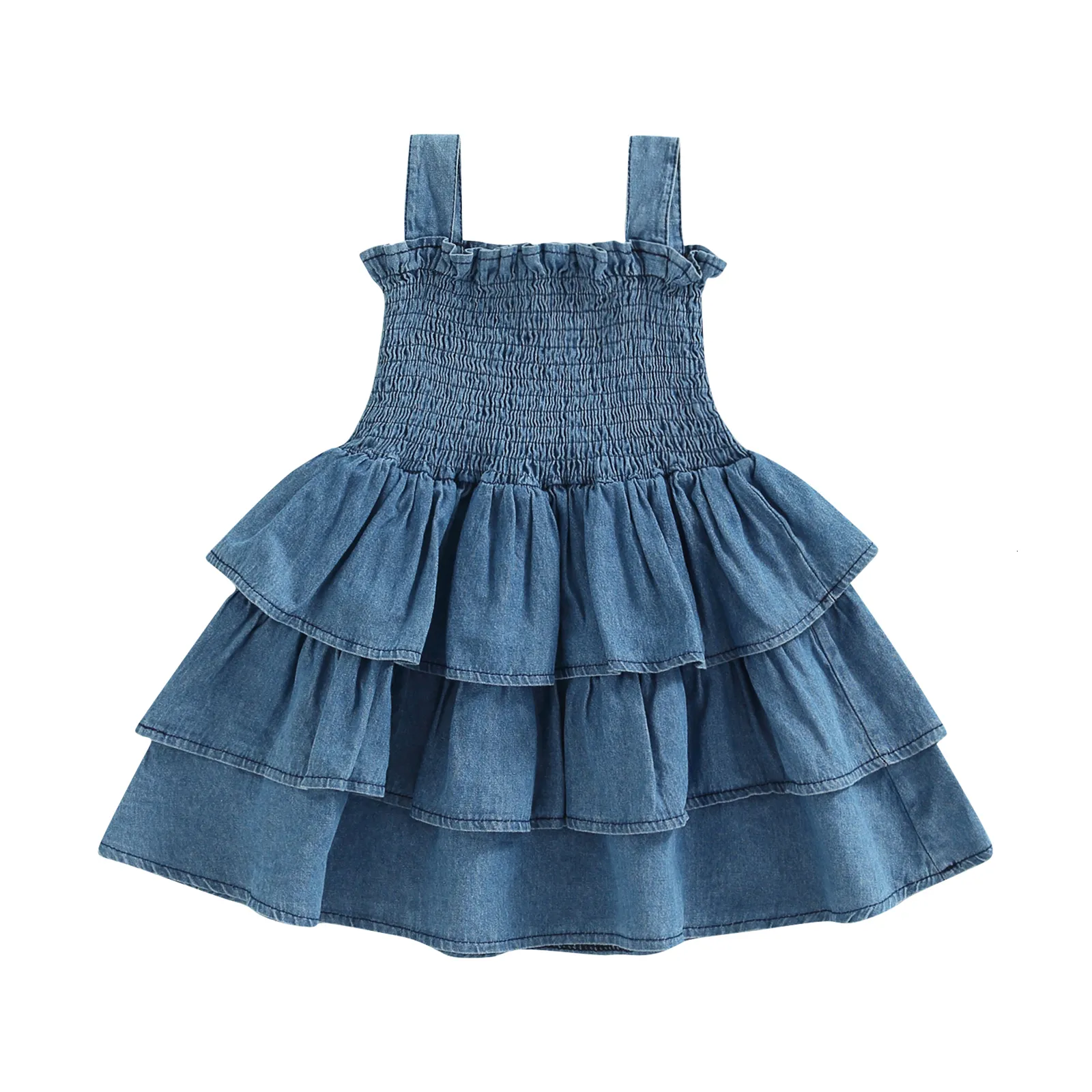 Mädchenkleider Kleinkinder Baby Kinder Mädchen Slip Kleid ärmellos 3-lagig plissiert solides Sommerkleid für Casual Daily 6M-4T 230725