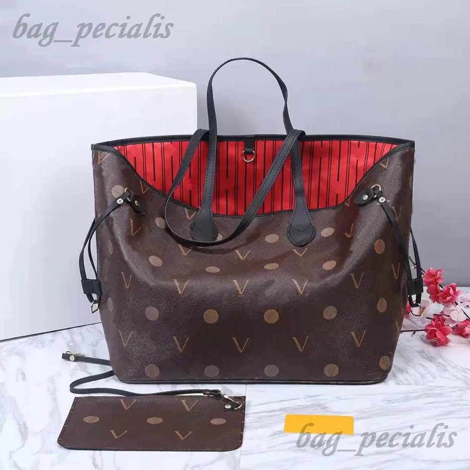 Women luxury designer tote bag High Capacity shopping bags 2pcs/set with wallet Leather lattice checker plaid flower Handbags purse 50CM