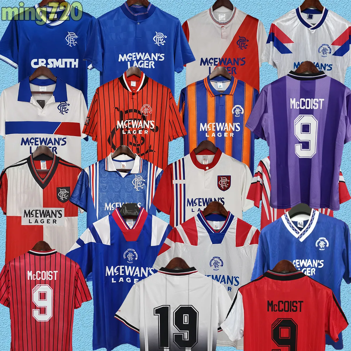 Retro Glasgow Rangers Vintage Soccer Jerseys Home Blue 8 GASCOIGNE 11