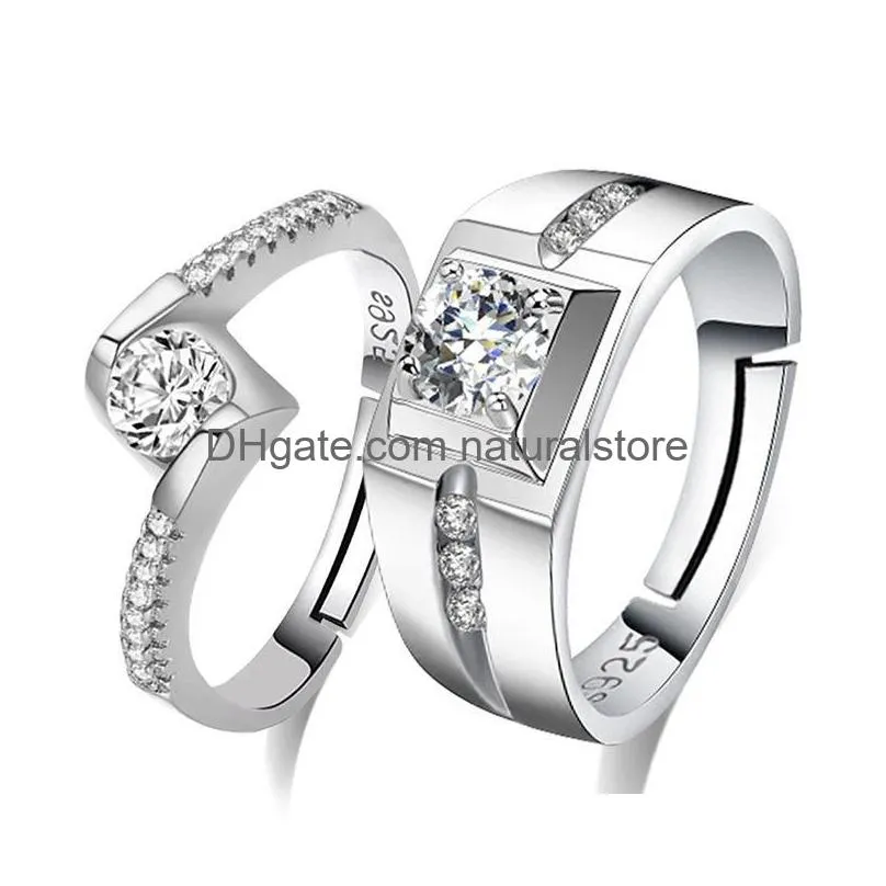 Solitaire Ring Cubic Zircon Diamond Justerbar Sier Engagement Par Rings Mens Women Will and Sandy Fashion Jewelry Drop Delivery DHys7