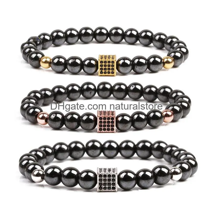 Beaded Black Zircon Box Magnet Beads Strands Bracelet Stone Bracelets Wristband Cuff Women Men Fashion Jewelry Drop Delivery Dh2Vk