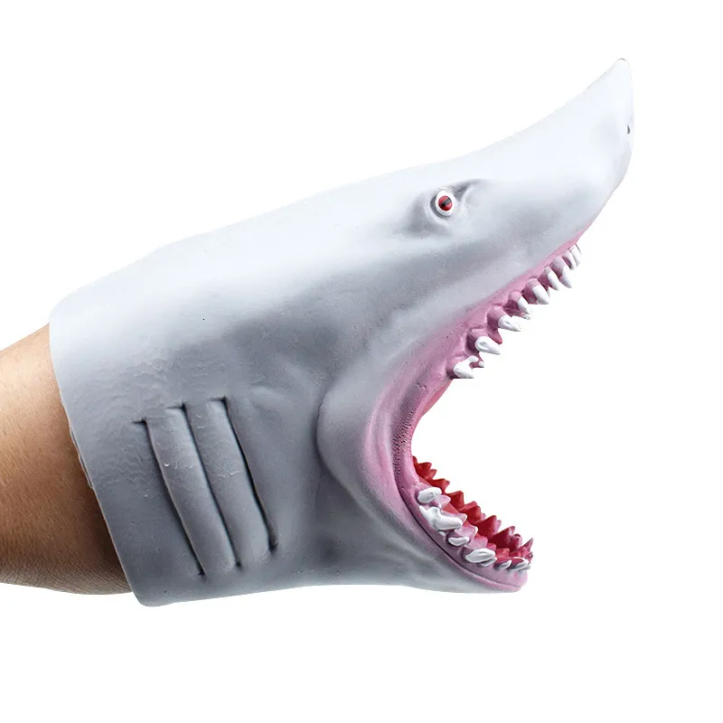 Kukla köpekbalığı el kuklası hikaye için tpr hayvan başı eldiven çocuk oyuncakları hediye marionetas köpekbalığı kukla yineleme de mano para 230726