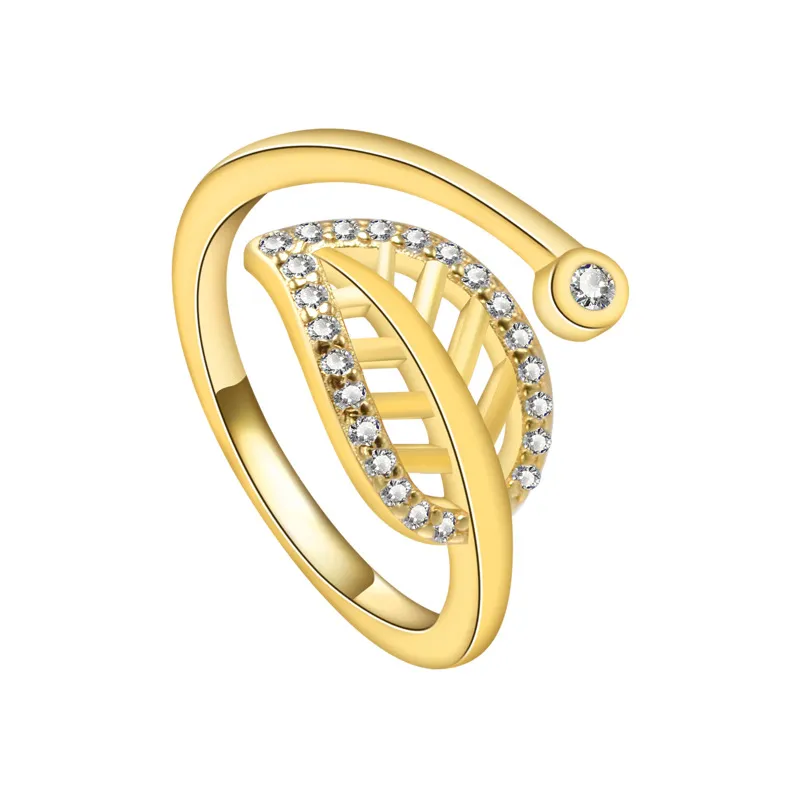2023 Popular europeo y americano S925 plata esterlina forma de hoja flotante ojo brillante anillo de oro moda femenina versátil