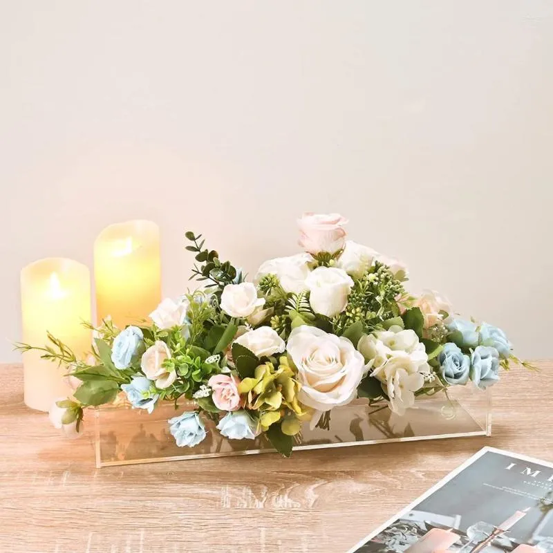 Wazony jasne prostokątne 12 otworów ceremonia do jadalni stół akrylowy aranżacje kwiatowe Wesela przyjęcia zapasy do domu dekoracja