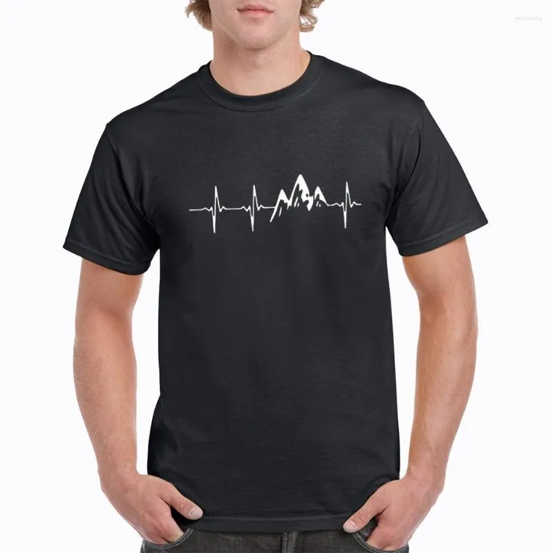 Magliette da uomo Heartbeat Mountain Graphics Cotton 2023 Summer Black Classical T-shirt Casual O-Collo manica corta Tops Tees