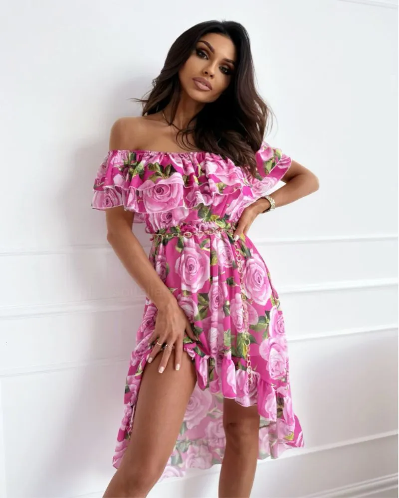 Basic Casual Dresses Floral Print Sexy Backless Ruffles Summer Casual Party Dresses Womens Cortos Boho Vestidos Femininos Elegante Soltinho 230726